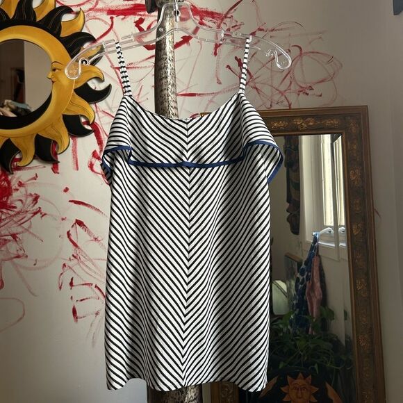 Ann Taylor Black and White Striped Blouse w Blue Accents M - Picture 3 of 16